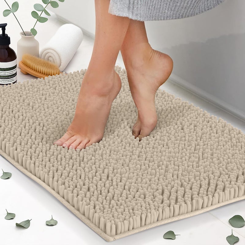 ITSOFT Plush Bathroom Rug 34x21, Absorbent Machine Washable Non Slip Chenille Bath Mats, Quick Dry Bathmat, Bath Rugs for Bath, Shower, Bedroom, or Door Mat, Beige - Image 1